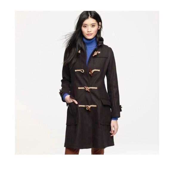 J Crew Wool Blend Black Trench Jacket Pea Coat Zipper Size 00 Nautical Preppy - Picture 1 of 12